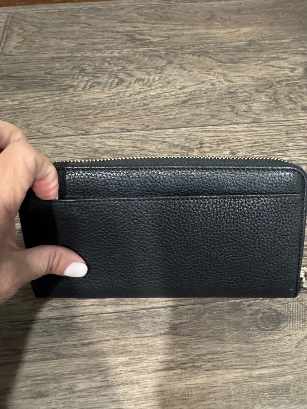 kate spade Black Pebbled Leather Zip Wallet with Gold Logo